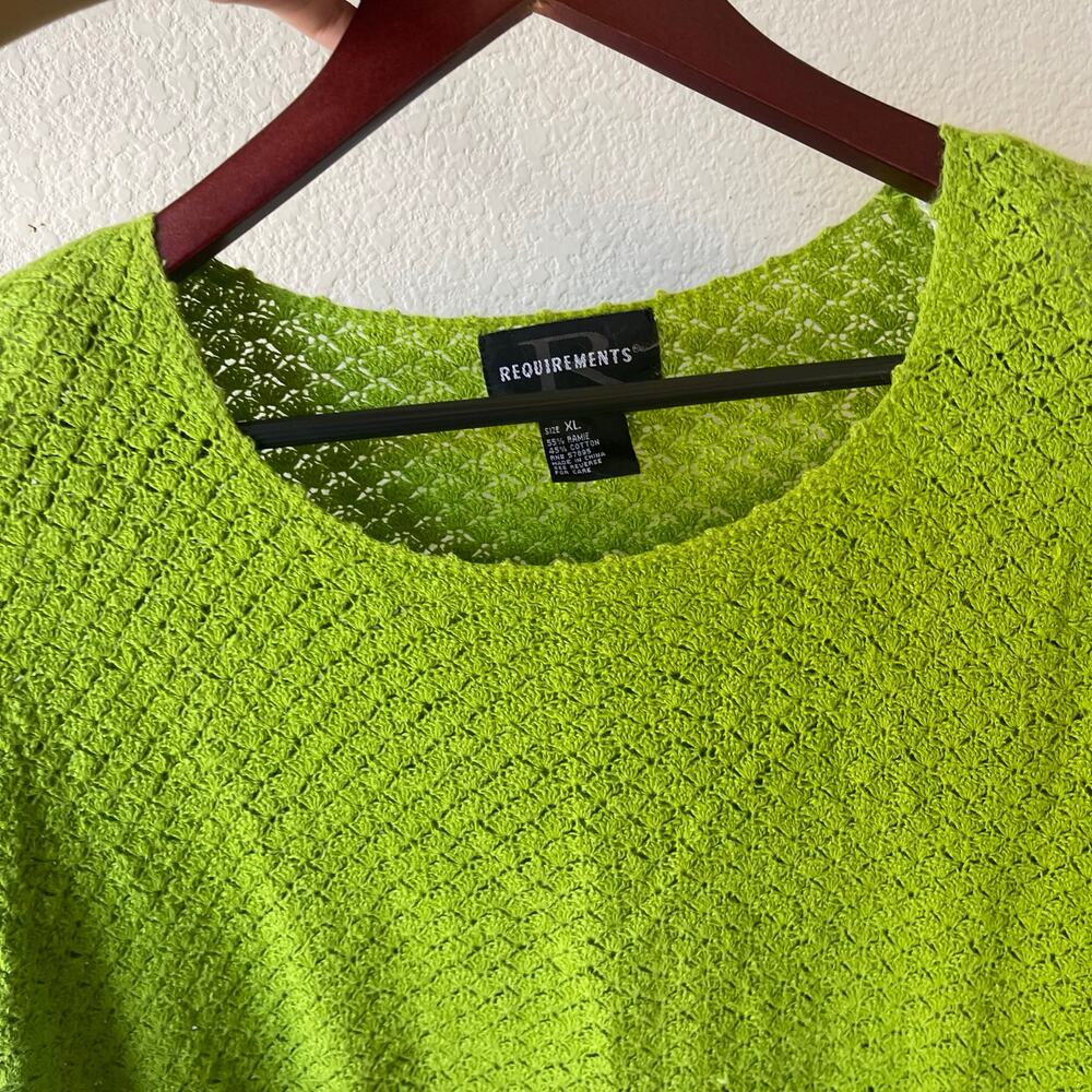 Vintage 90s Crochet Knit Sweater Top Lime Green Size XL - Picture 4 of 6